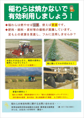 稲わらの有効利用の促進及び焼却防止に関するチラシ